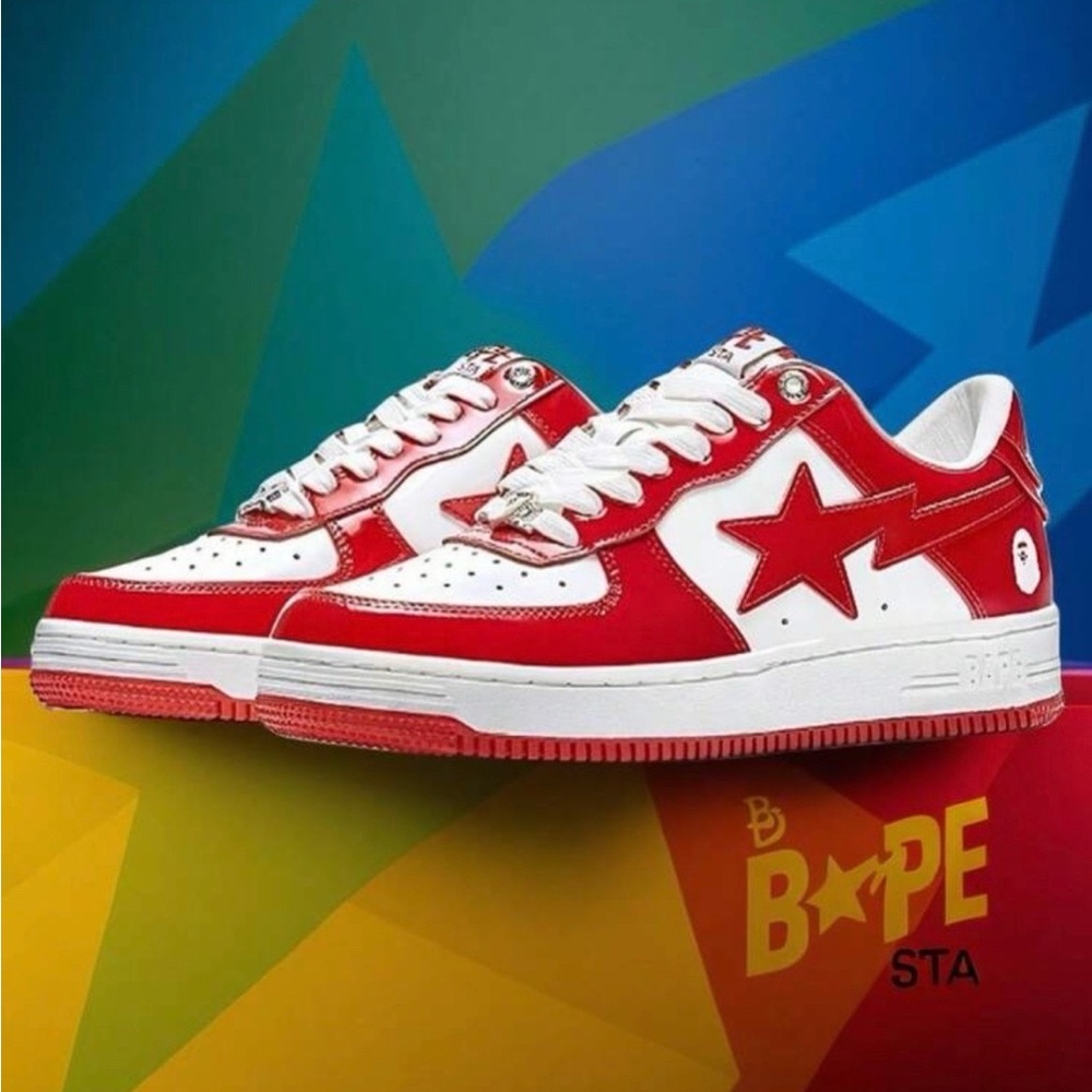 Bape Red and White Star Sneakers